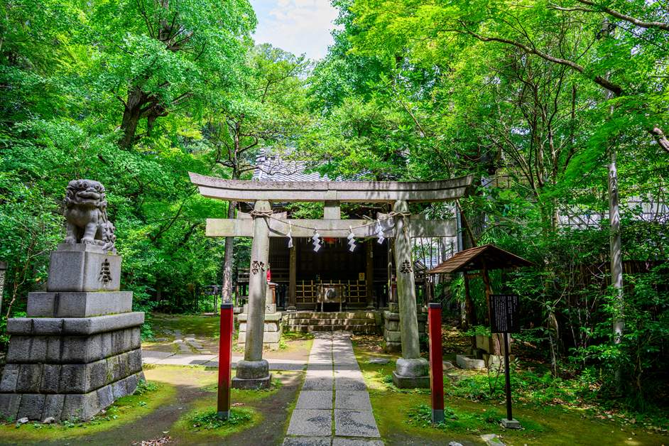 明治31年（1898年）に四社の稲荷を合祀してできた四合稲荷と狛犬